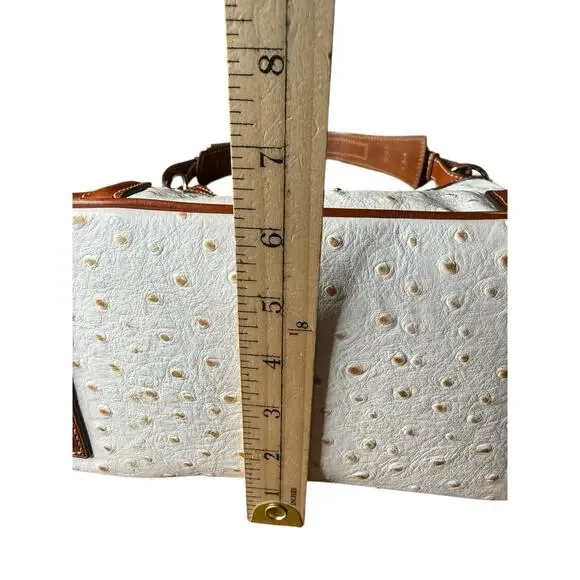 Dooney & Bourke Ostrich Collection Hobo Bag White Ivory Leather Brown Trim - Picture 9 of 12